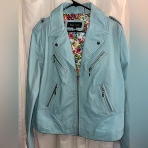 Blue Black Rivet Leather Jacket